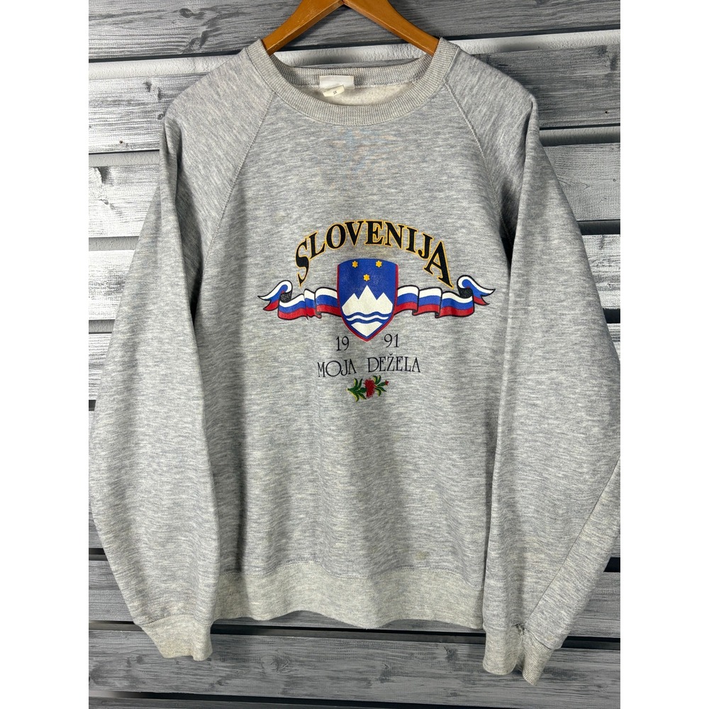 Vintage 1991 Slovenija Moja Dezela Sweatshirt Gray Mens 3XL/XXL distressed shirt